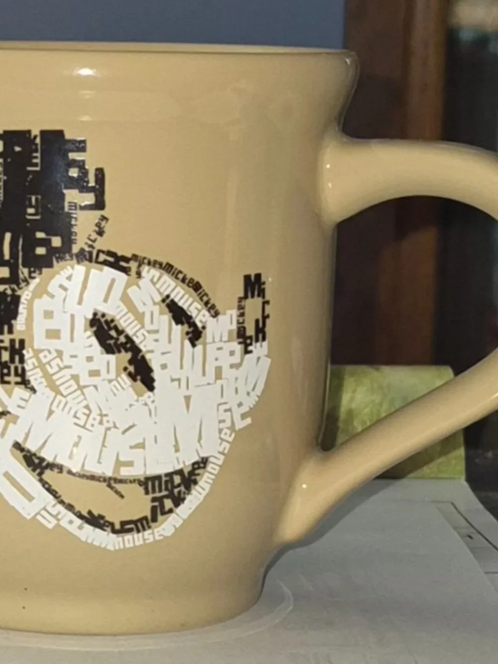Set of 2 Disney Store Mickey Mouse Text Art Coffee Tea Beverage Mug Cup Tan NEW